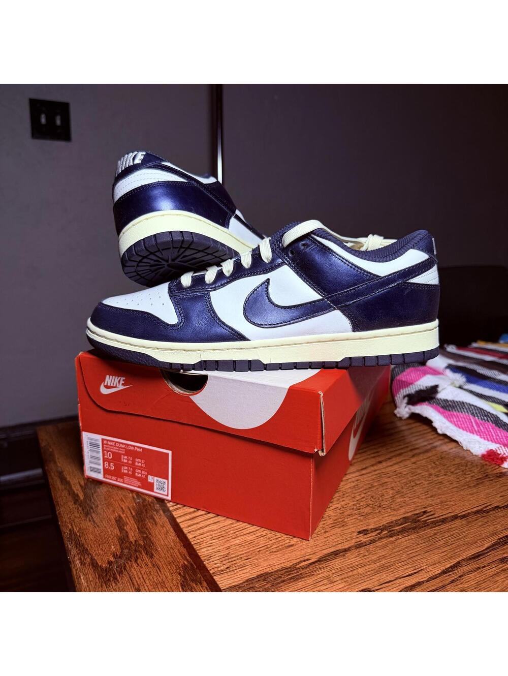 Nike Dunk Low PRM Sneakers Midnight Navy and White Size 10